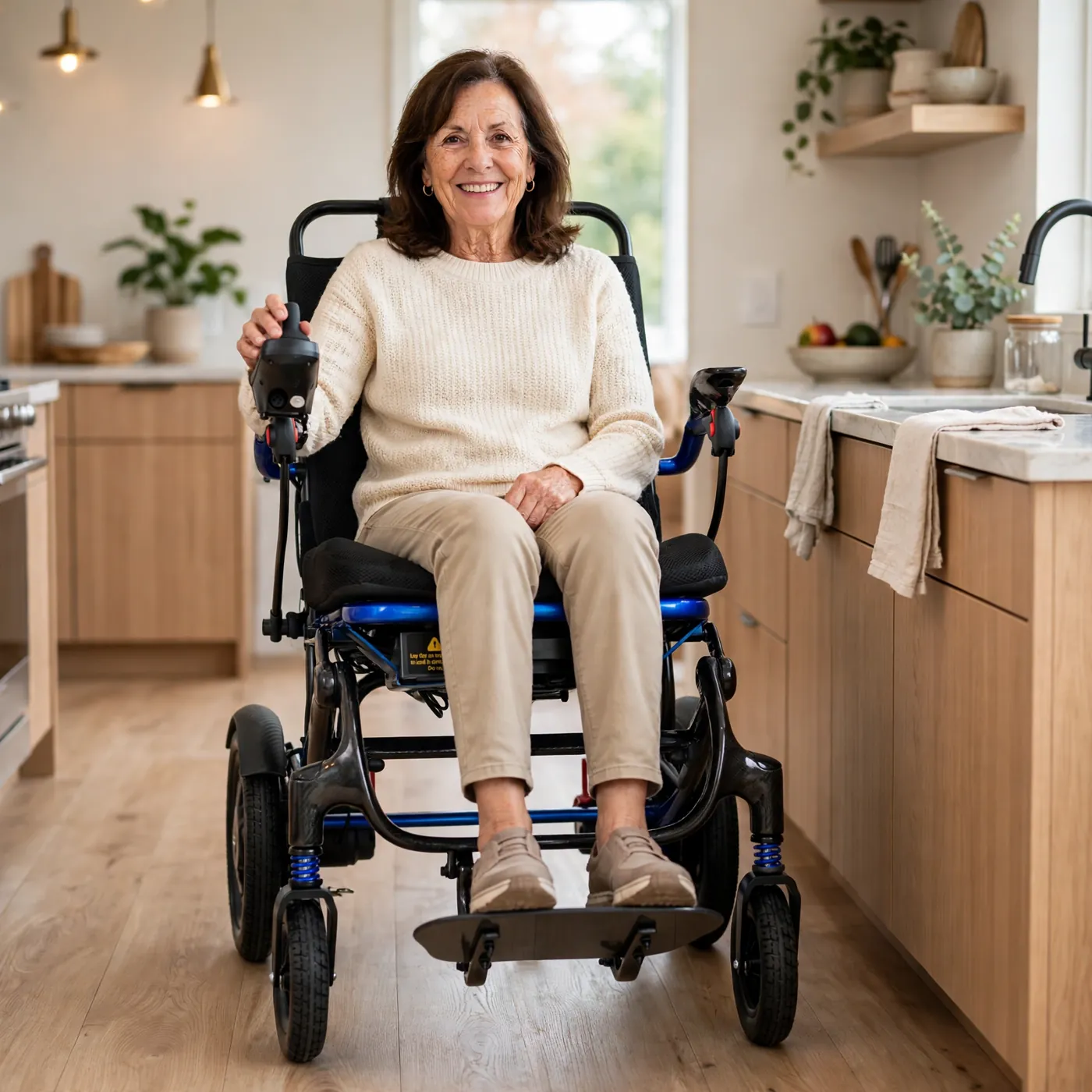 Woman riding the Voyaege Aero F1 in her kitchen