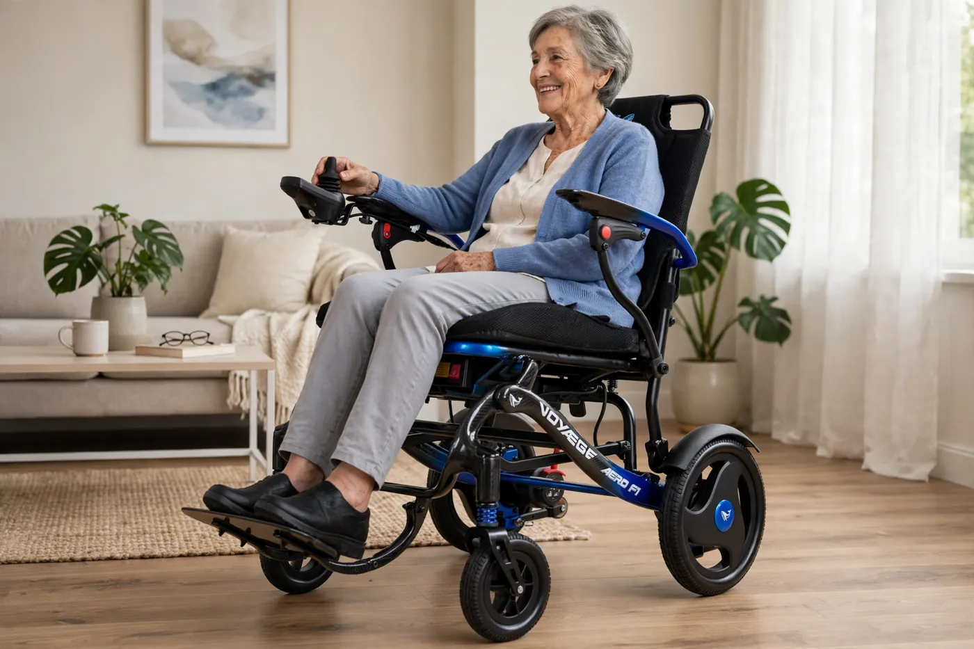 Woman riding the Voyaege Aero F1 in her living room